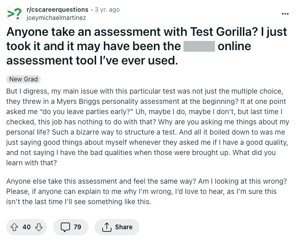 TestGorilla Assessment Reviews