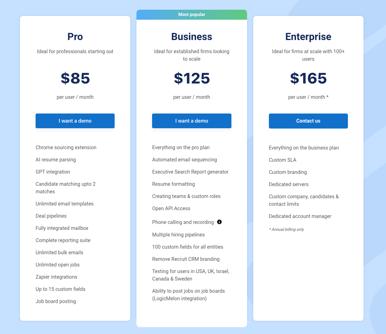 RecruitCRM pricing