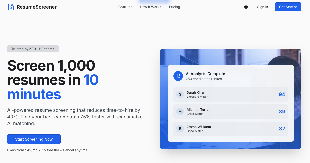 resume screener's website