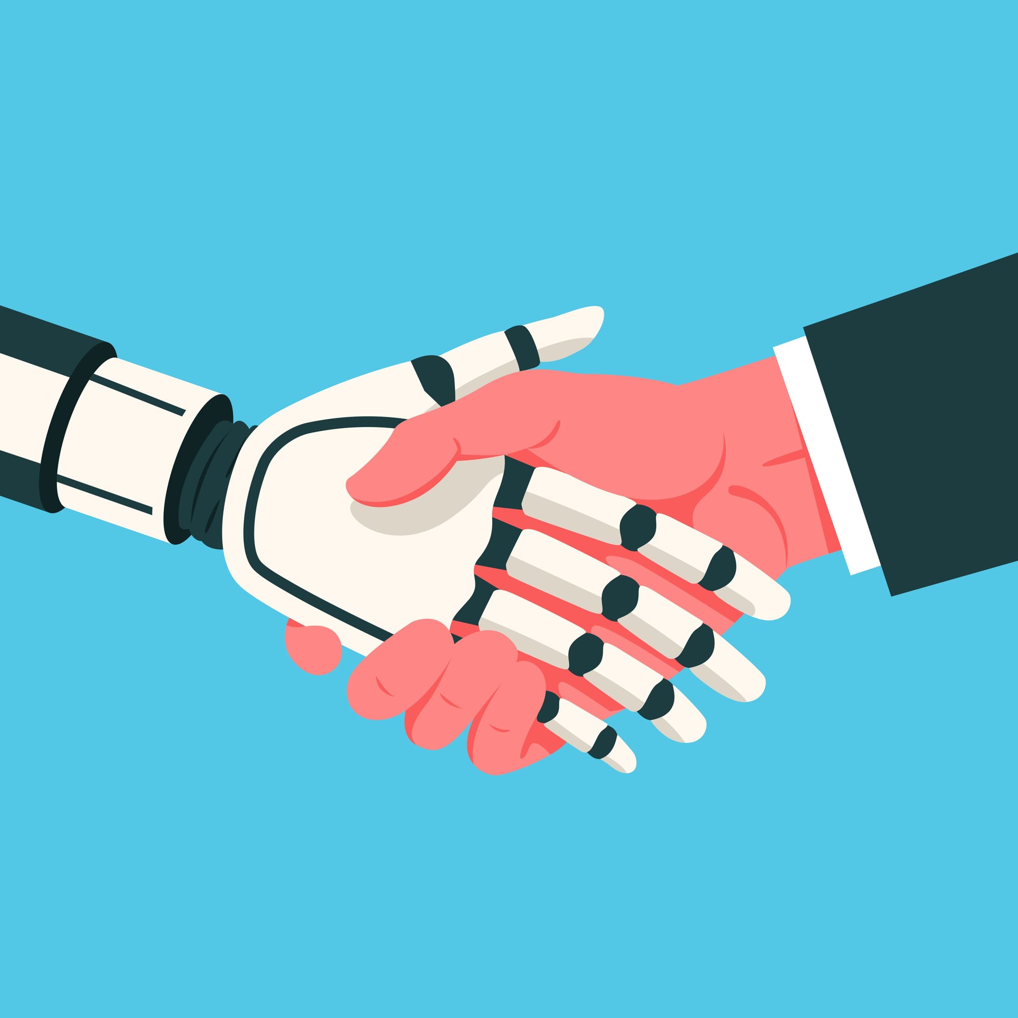 a bot and human shaking hands