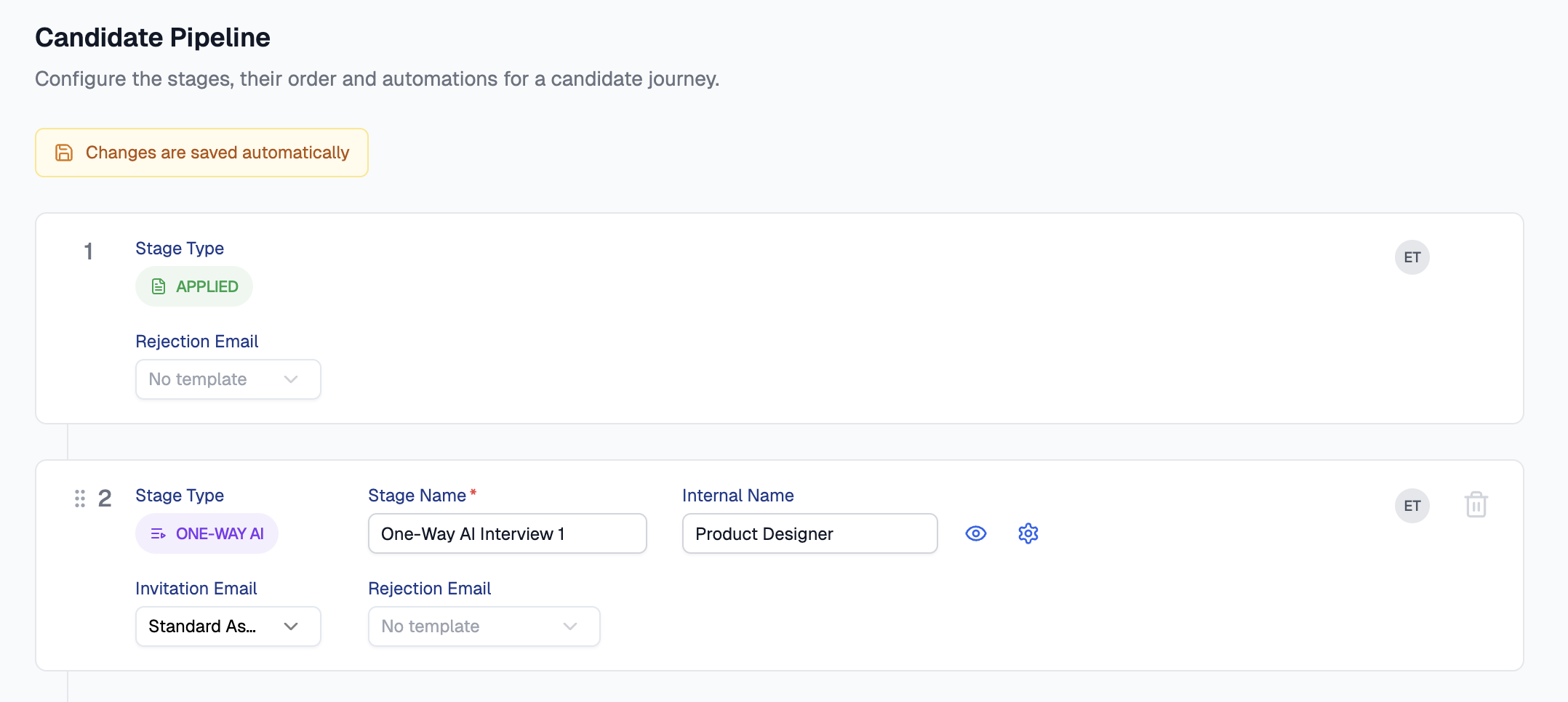 Equip Job Opening Settings